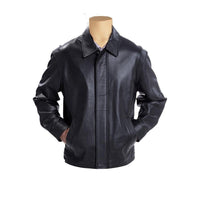 Handmade  Plain Black Classic Leather Jacket With Collars