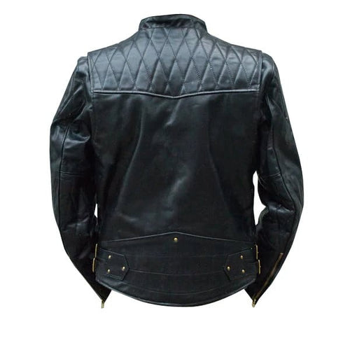 Handmade Brandford's Biker Style Leather Jacket With Quilted Stitching Details