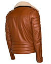Handmade Woodwards English Tan Biker Jacket With Fur Collar