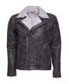 Handmade Vintage Grey Biker Leather Jacket With Sherpa Lining