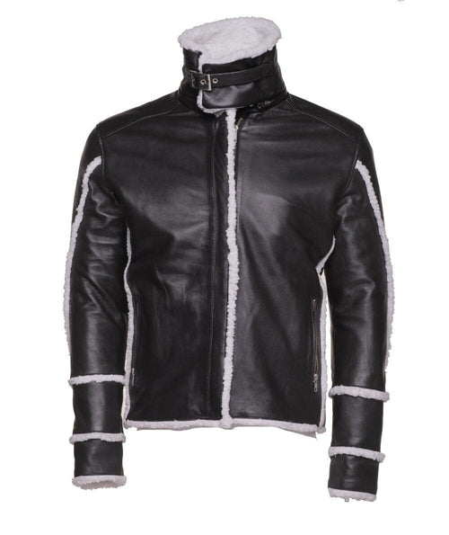 Handmade Harry's Sherpa Leather Jacket With Double Collar
