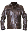 Handmade Copper Classic Rub Off Vintage Biker Style Brown Leather Jacket