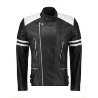 Rodger's White And Black Biker Style Leather Jacket Handcrafted by Ox and Bulls