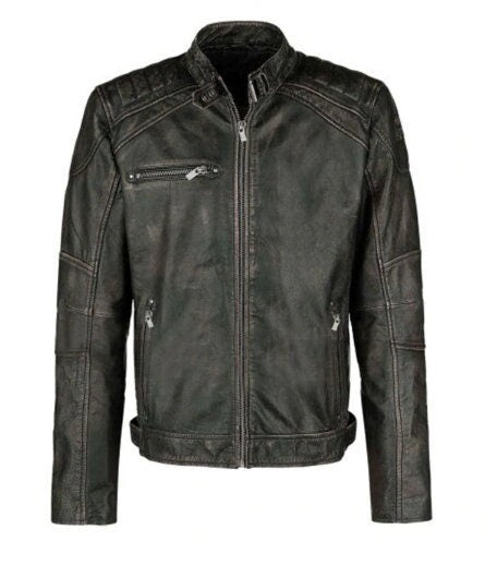 Handmade Cafe Racer Vintage Classic Brando Biker Black Motorcycle Leather Jacket