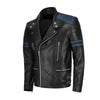 Handmade  Rodger's Blue And Black Biker Style Leather Jacket