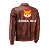 Handmade  Shiba Inu Brown Bomber Leather Jacket