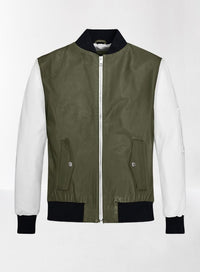 Handmade White and Green Varsity Bomber Jacket