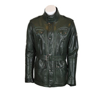 Ox and Bulls Trailmaster Style Dark Green Men Leather Jacket Genuine Sheep Leather Jacket, Benjamin Jacket, YKK Zip Closer, Motorcycle