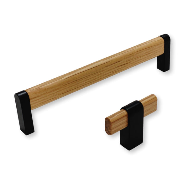 Black and Oak Wood "Crossing" Cabinet Knob and Drawer Handles Euro • Knobs