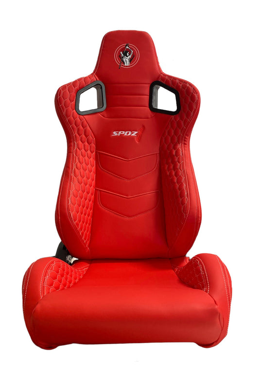 SPDZ1 Katana Racing Seats Red Leather with White Cross Stitch Reclinable