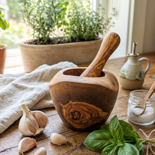 Olive Wood Rustic Mortar and Pestle