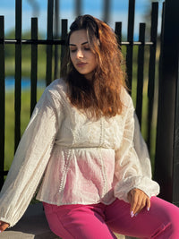 tonal embroidered peplum top with v neckline s to 2xl