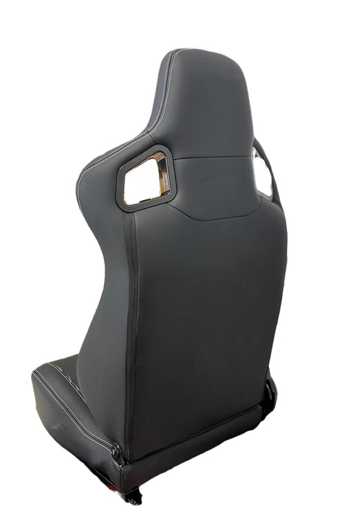 SPDZ1 Katana Racing Seats Black Leather with White Cross Stitch Reclinable