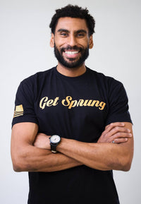 GET SPRUNG Original Version 1 black and bronze unisex t-shirt custom tri-blend by AR-TT