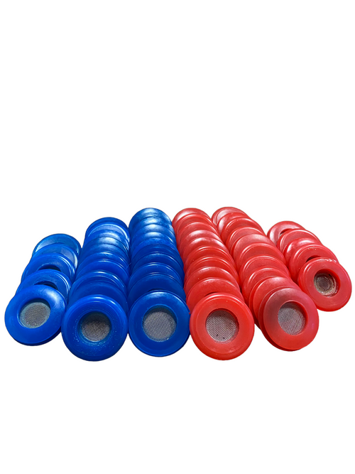 25 Red & 25 Blue Poly Seal With Filter Gladhand 50 PACK | 10017RBF RatchetStrap.Com