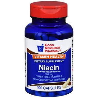 GNP Flush-Free Niacin (Vitamin B3) 500 mg Capsules, 100 Count