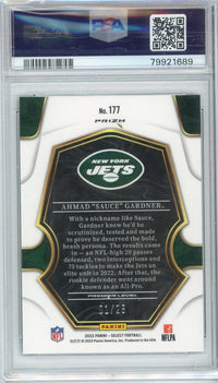 Graded 2022 Panini Select Ahmad Sauce Gardner #177 Tie-Dye Prizm Rookie RC Football Card PSA 9 Mint