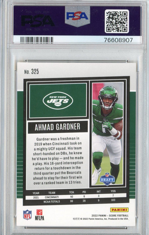 Graded 2022 Panini Score Ahmad Sauce Gardner #325 Gold Rookie RC Football Card PSA 10 Gem Mint