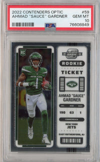 Graded 2022 Panini Contenders Optic Ahmad Sauce Gardner #59 Rookie RC Football Card PSA 10 Gem Mint