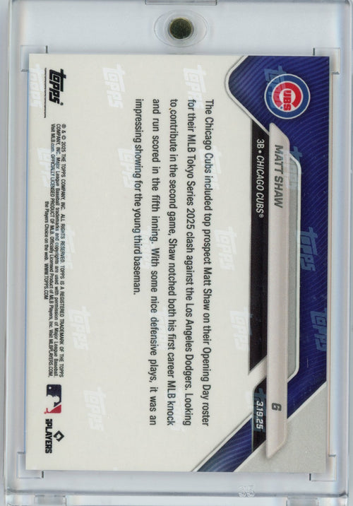 2025 Topps Now Matt Shaw #6 Red Foil /5 Rookie RC Baseball Card