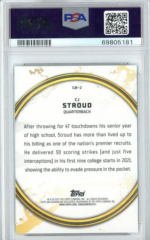 Graded 2021 Bowman University CJ Stroud #GB2 Golden Boy Aqua Foil Rookie RC Football Card PSA 10 Gem Mint