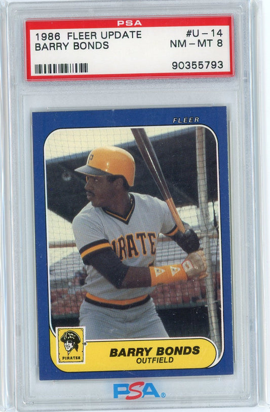 Graded 1986 Fleer Update Barry Bonds #U14 Rookie RC Baseball Card PSA 8 NM-MT