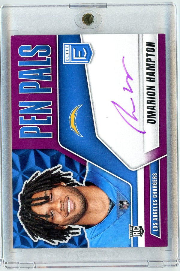 2025 Donruss Elite Pen Pals Omarion Hampton #PPOHA Purple Auto Rookie RC Football Card