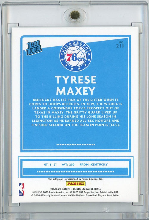 2020 Panini Donruss Tyrese Maxey #211 Signature Choice Autograph Rookie RC Basketball Card