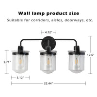 Indoor Wall Lights in Modern Black Finish with Glass Shade and E26 Base