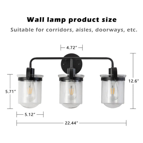Indoor Wall Lights in Modern Black Finish with Glass Shade and E26 Base