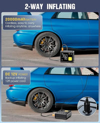 Tire Inflator Portable Air Compressor – 20000mAh – Smart Air Pump w/Digital Pressure Gauge – Auto Stop – 150PSI