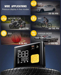 Tire Inflator Portable Air Compressor – 20000mAh – Smart Air Pump w/Digital Pressure Gauge – Auto Stop – 150PSI
