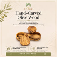 Hand-Carved Mediterranean Olive Wood Spice Box Dual-Cell with Swivel Lids