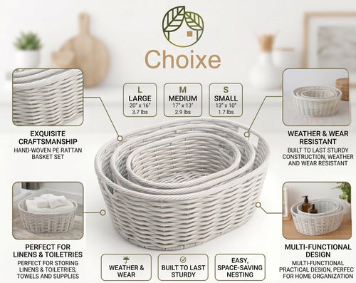 Multi-Purpose Nesting Rattan Basket 3-Piece Set