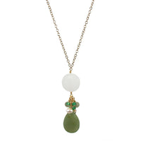 Jade Sea Glass Pendant Necklace Gold Chain Drop Green Pearl