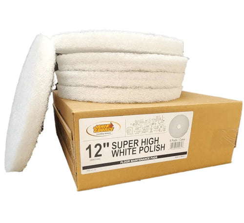 JaniSource Super High White Polishing Floor Pad, 12-Inch Dia (Case of 5)