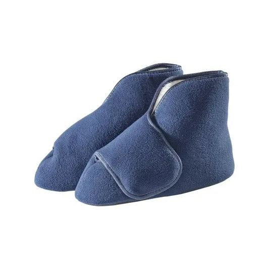 Unisex Extra Wide Fleece Booties / Slippers for Swollen Feet (Navy, Size Large)