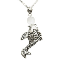 Koi Fish Cat Eye Necklace Silver Pendant Minimalist Bead
