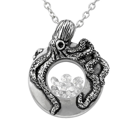 Kraken Octopus Swarovski Crystal Pendant Sterling Necklace