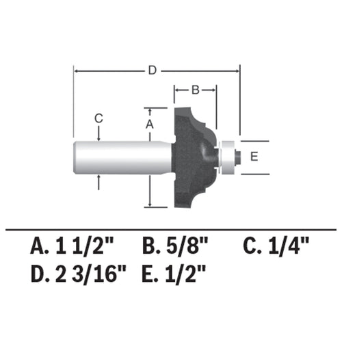 BOSCH 85581MC 1-1/2 In. x 5/8 In. Carbide-Tipped Classical Router Bit