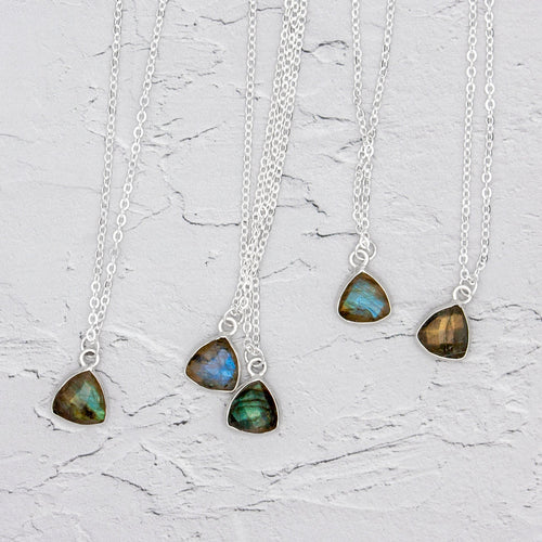Labradorite 10mm Silver Plated Pendant Necklace 18in