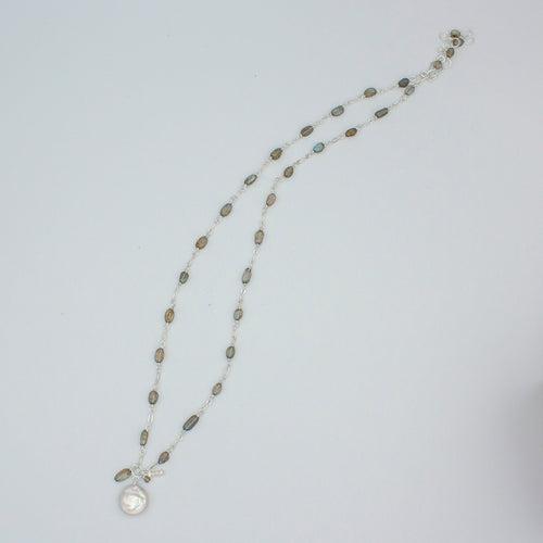 Labradorite Chain Necklace With Freshwater Pearl Pendant