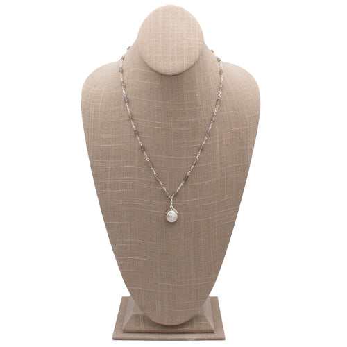 Labradorite Chain Necklace With Freshwater Pearl Pendant