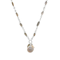 Labradorite Chain Necklace With Freshwater Pearl Pendant