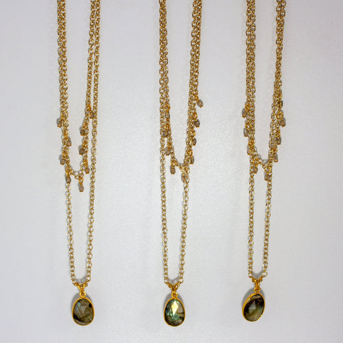 Labradorite Pendant Necklace Gold Filled Layered Design