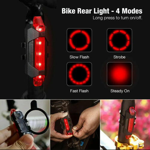 LED Bike Light Set with USB Rechargeable Headlight and Taillight