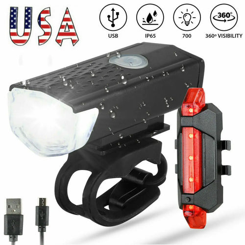 LED Bike Light Set with USB Rechargeable Headlight and Taillight