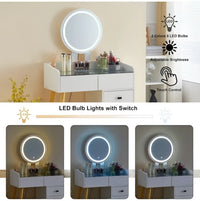 LED Light on Mirror Dressing Table with 5 Drawers & Glass Top