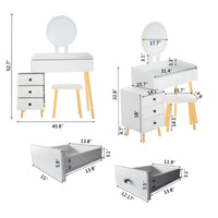 LED Light on Mirror Dressing Table with 5 Drawers & Glass Top