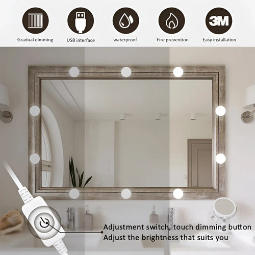 LED Mirror Light Bulbs with USB Touch Switch for Vanity & Dressing Table